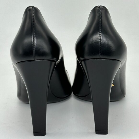 PRADA Triangle Show Leather Pointed Toe Pumps Heels Shoes Black - Picture 9 of 15